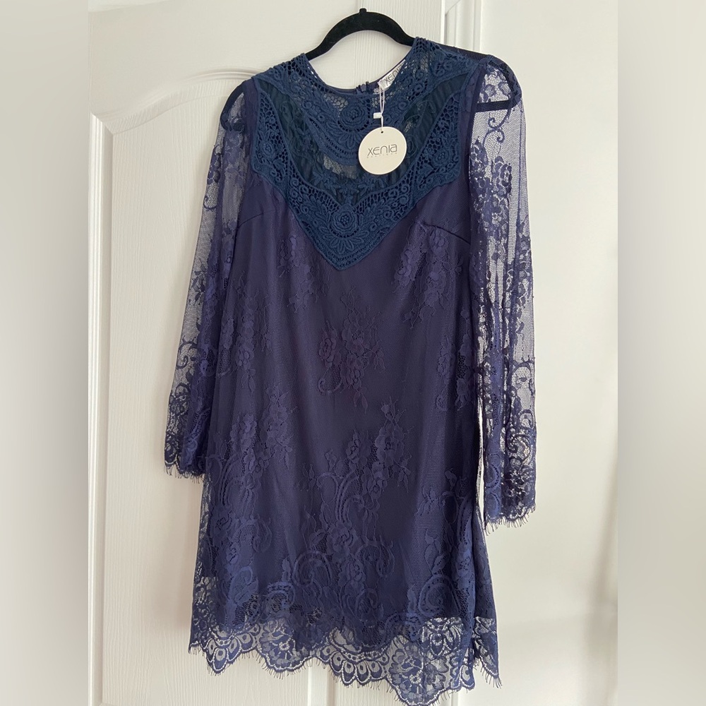 Xenia Boutique Navy Lace Long Sleeve Dress